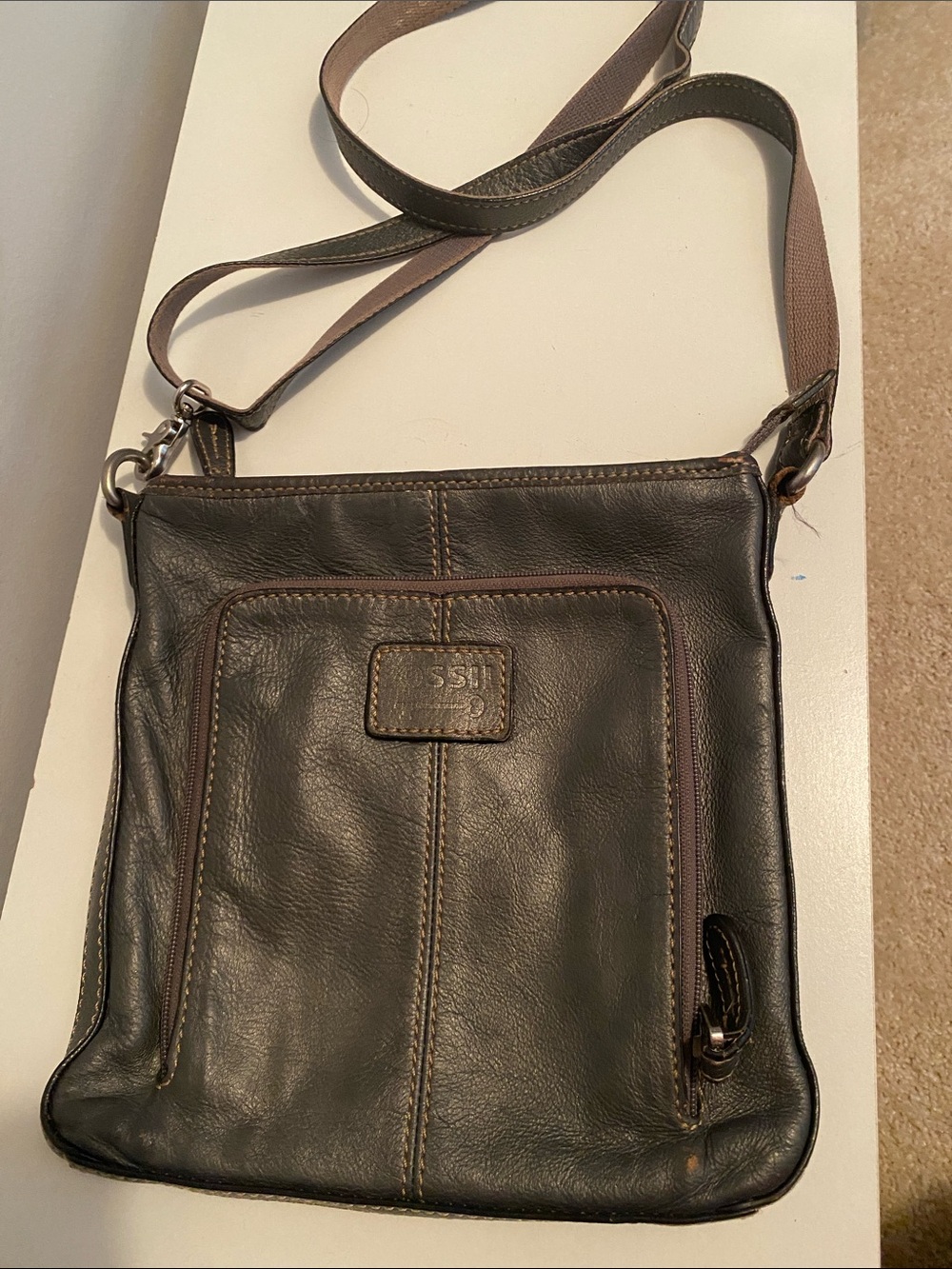 Fossil - Slate pewter gray leather crossbody